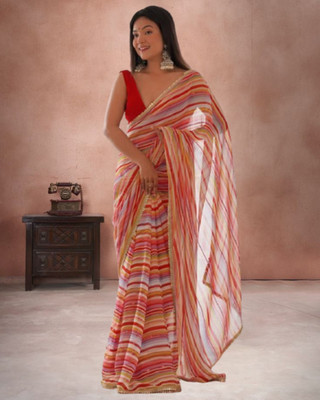 Jayu Striped Bollywood Georgette Saree(Multicolor)