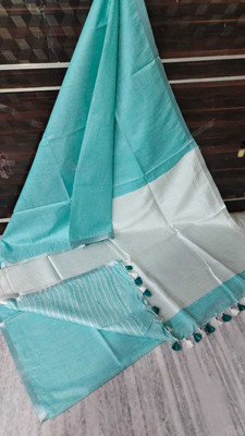 govind handloom Woven Bollywood Handloom Cotton Linen Saree(Light Green)