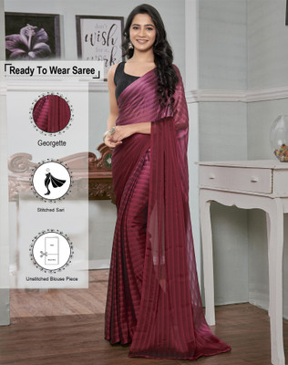 SIRIL Dyed, Solid/Plain Bollywood Georgette Saree(Maroon, Pink)