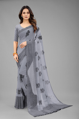 VR Fashions Printed Bollywood Chiffon Saree(Grey)