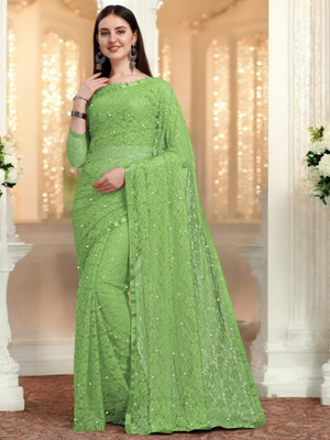 NORAFLEX Embroidered Bollywood Net Saree(Light Green)