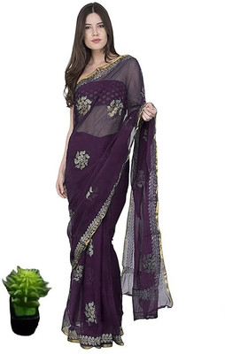 The Fashion Attire Embellished Bollywood Chiffon Saree(Purple)