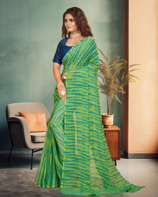 Jayu Digital Print Bandhani Georgette Saree(Green)