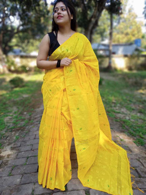 maadurga Woven Handloom Cotton Silk Saree(Yellow)