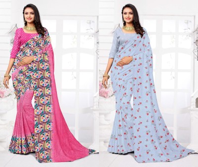 STYLEVEDA Paisley Daily Wear Georgette Saree(Pack of 2, Grey, Pink)