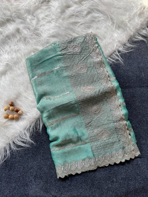 Zivastra Embroidered, Printed Banarasi Organza, Georgette Saree(Yellow, White, Black)