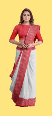 SANVISAREE Woven Tant Pure Cotton Saree(White)