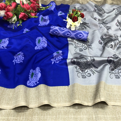 Priyashi Printed Mysore Art Silk Saree(Blue)