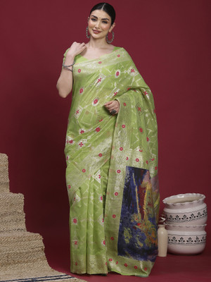 Sareemall Woven Banarasi Organza Saree(Light Green)