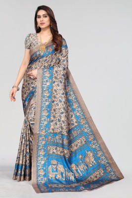 Winza Designer Printed Daily Wear Cotton Silk Saree(Blue)