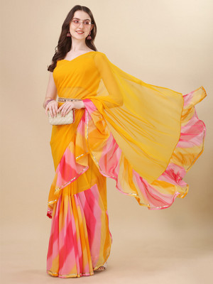 RUKHA FAB Printed Bollywood Georgette, Chiffon Saree(Yellow)