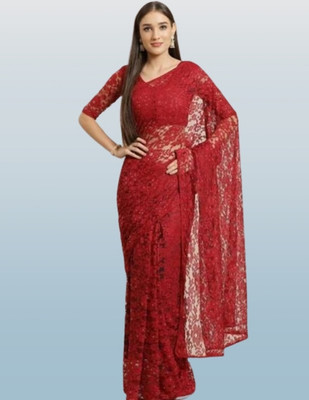 Nexafashion Solid/Plain Bollywood Net Saree(Red)