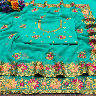 Radheradhey Embroidered Bollywood Georgette Saree(Light Blue)
