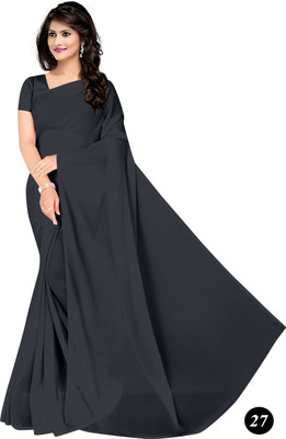 STAVA CREATION Solid/Plain Bollywood Georgette Saree(Grey)