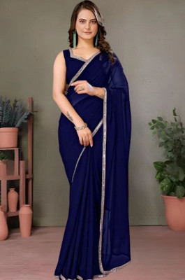 BK COLLECTION Solid/Plain Bollywood Georgette Saree(Blue)