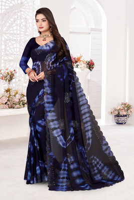 Tejanient Self Design Assam Silk Georgette Saree(Blue)