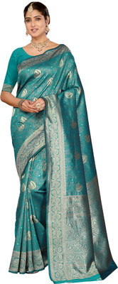 Emv Everymoment Vouge Solid/Plain Kanjivaram Art Silk Saree(Green)