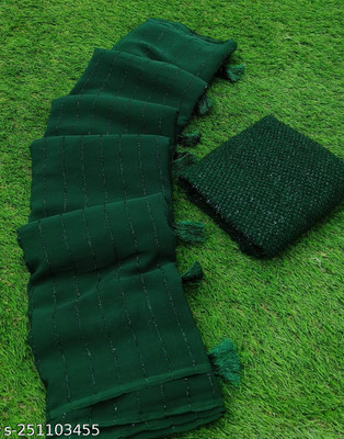 MadhuSaree Striped, Self Design, Embroidered Daily Wear Georgette Saree(Green)