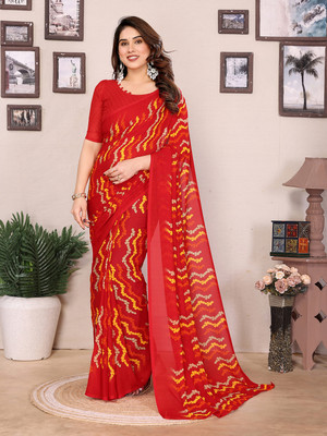 Anand Sarees Ombre, Geometric Print Daily Wear Georgette Saree(Red)
