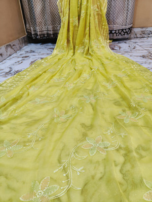 ANAYA ENTERPRISES Floral Print Bollywood Chiffon Saree(Yellow)