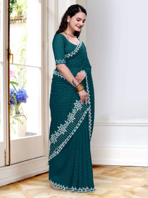 KAKADIYA CREATION Embellished Bollywood Chiffon Saree(Light Blue)