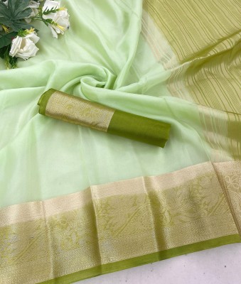 Orus Woven, Embellished Kanjivaram Organza Saree(Light Green)