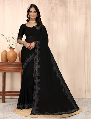 pari creation Solid/Plain, Self Design, Dyed Bollywood Georgette Saree(Black)