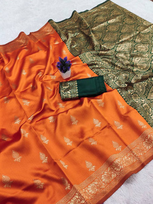 TARTAM Printed Banarasi Jacquard Saree(Orange)