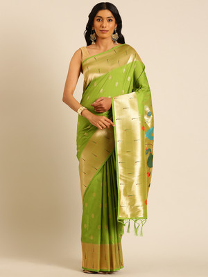 Tasrika Woven Paithani Pure Silk Saree(Light Green)
