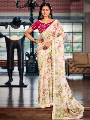 Sareemall Embellished Bollywood Chiffon Saree(Cream)