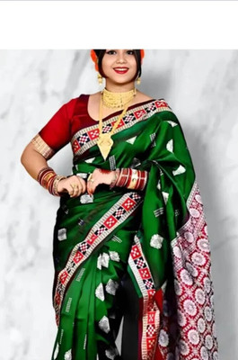 arcticsaree Woven Sambalpuri Art Silk Saree(Dark Green)