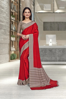 Feminista Printed, Solid/Plain Daily Wear Crepe Saree(Red)