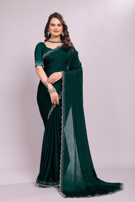 Tejal Creation Self Design Bollywood Silk Blend Saree(Green)