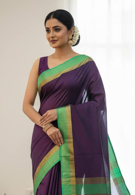 Anugrah Textile Embroidered Banarasi Lycra Blend, Chiffon Saree(Purple, Green)