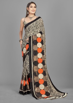 Bansi Ecom Printed Daily Wear Georgette Saree(Brown)