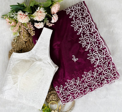 JP STORESS Embroidered Bollywood Net Saree(Purple)