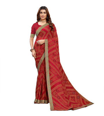 Kanooda Prints Printed Bollywood Georgette Saree(Red)