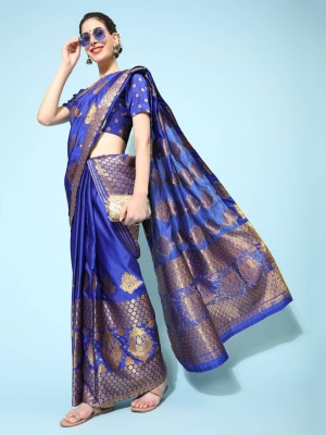 Nimidiya Self Design, Woven Mekhela Chador Pure Silk, Silk Blend Saree(Blue)