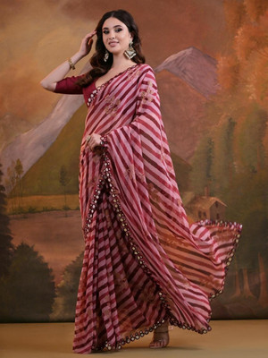 Divastri Striped Bollywood Georgette Saree(Maroon)