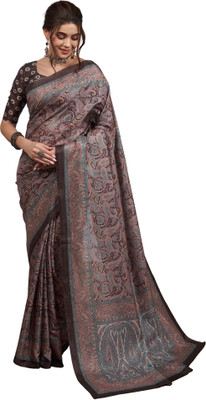 Akhilam Embroidered Daily Wear Silk Blend Saree(Brown)