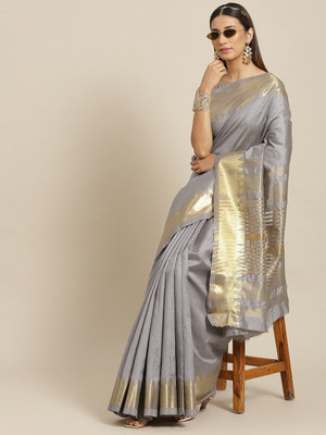 Divastri Printed Assam Silk Silk Blend Saree(Cream)