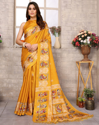 YASHIKA Printed Mysore Art Silk Saree(Yellow)