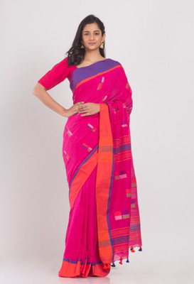 angoshobha Woven Handloom Pure Cotton Saree(Pink)