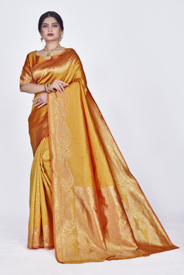 SHRIMAY Printed Bollywood Cotton Blend Saree(Gold)