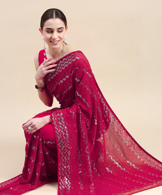 Clemira Embroidered Bollywood Georgette Saree(Pink)