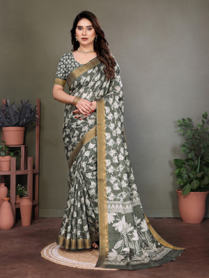 Soor Panchi Self Design Handloom Cotton Linen Saree(Green)