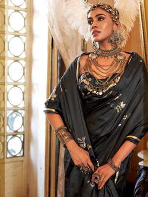ANOUK Woven Banarasi Satin, Silk Blend Saree(Black)