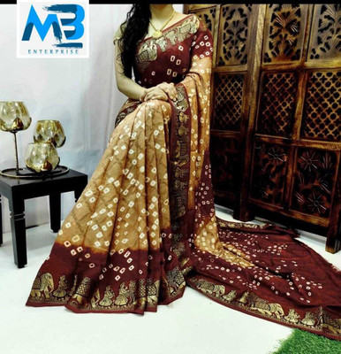 M.B.ENTERPRISE Self Design Bandhani Art Silk Saree(Green)