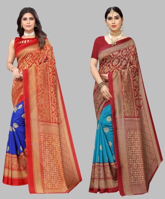 Nirvaan Self Design Mysore Art Silk Saree(Pack of 2, Multicolor)