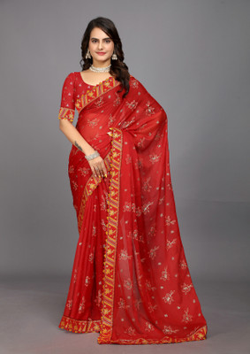 Aardiva Printed Daily Wear Georgette Saree(Red)